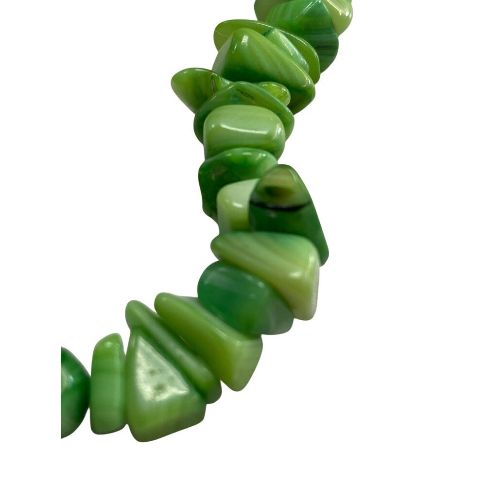 Green Banded Agate Chip Bracelet Stretch Fit Natural Stone Tumbled Beads - Picture 4 of 6